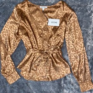 Satin Belted Leopard Print Top